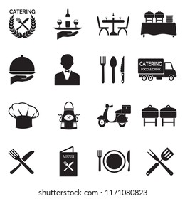 Catering Icons. Black Flat Design. Vector Illustration. 