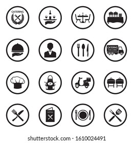 Catering Icons. Black Flat Design In Circle. Vector Illustration.