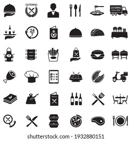 Catering Icons. Black Flat Design. Vector Illustration.