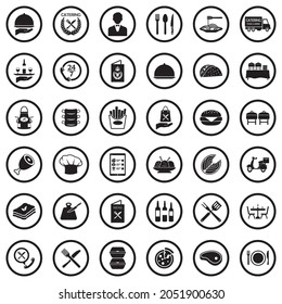 Catering Icons. Black Flat Design In Circle. Vector Illustration.