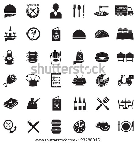 Catering Icons. Black Flat Design. Vector Illustration.