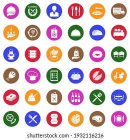 Catering Icons. White Flat Collection In Circle. Vector Illustration.