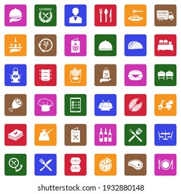Catering Icons. White Flat Collection In Square. Vector Illustration.