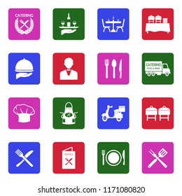 Catering Icons. White Flat Design In Square. Vector Illustration. 