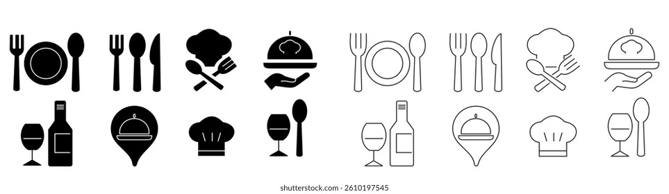 Catering line Editable Icons set. Vector illustration in modern thin line style of nourishment related icons  service dish table setting and more. Pictograms and infographics Vector illustrate