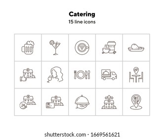 Catering line icon set. Food delivery, dish on hand, best cooking isolated outline sign pack. Restaurant business concept. Vector illustration symbol elements for web design and apps