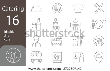 Catering line Icons set. Catering icon, service, dish, table setting, and more.