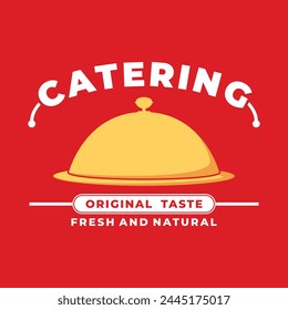 Logotipo de catering estilo retro simple con tapa de alimentos