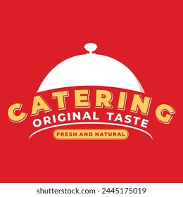 Logotipo de catering estilo retro simple con tapa de alimentos