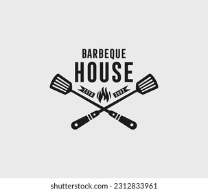catering, pot, spoon, house, barbecue, bbq, grill, vector, logo, restaurant logo
