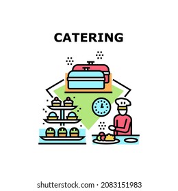 Catering service food restaurant. dinner kitchen. gourment menu. waiter catering service. vector concept color illustration