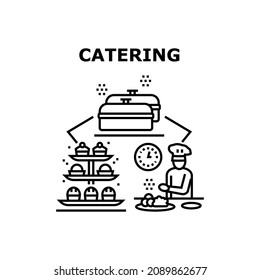 Catering service food restaurant. dinner kitchen. gourment menu. waiter catering service. vector concept black illustration