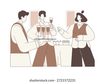 Catering-Service einzelne Cartoon-Vektorgrafiken. Catering-Service-Personal bietet Essen und Getränke für Gäste, Unterhaltungsunternehmen, professionelle Menschen, festliche Bankett Vektor Cartoon.