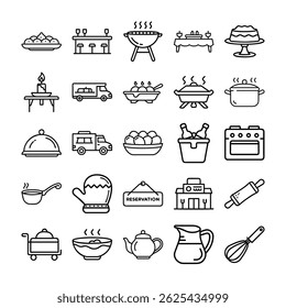 Catering Thin Line Icon Set, Elegant Restaurant, Kitchen, and Dining Symbols