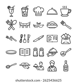 Catering Thin Line Icon Set, Elegant Restaurant, Kitchen, and Dining Symbols 