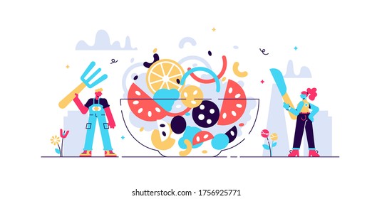 Catering vector illustration. Flat tiny food industry work persons concept. Restaurant, cafe and other gourmet eatery profession occupation. Culinary gastronomy company serving buffet or banquet dish