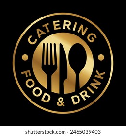 Insignia del logotipo del Vector de catering. Cartel de servicio de catering, cena al aire libre, restaurante de negocios de diseño retro con caligrafía moderna escrita a mano. Logotipo de letras elegantes, estilo vintage.