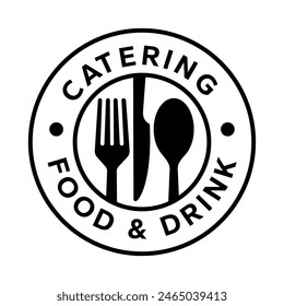 Insignia del logotipo del Vector de catering. Cartel de servicio de catering, cena al aire libre, restaurante de negocios de diseño retro con caligrafía moderna escrita a mano. Logotipo de letras elegantes, estilo vintage.