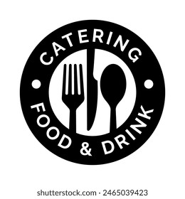 Catering vector logo badge. Cater service sign, outdoor dinner, restaurant business retro design with hand written modern calligraphy. Elegant lettering logotype, vintage style.