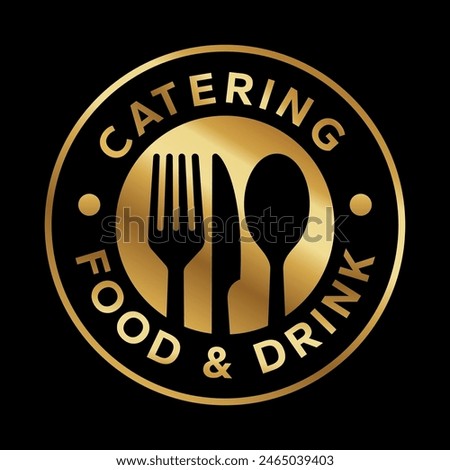 Catering vector logo badge. Cater service sign, outdoor dinner, restaurant business retro design with hand written modern calligraphy. Elegant lettering logotype, vintage style.