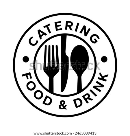 Catering vector logo badge. Cater service sign, outdoor dinner, restaurant business retro design with hand written modern calligraphy. Elegant lettering logotype, vintage style.