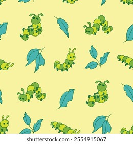 Caterpillar Bitten Leaf Vector Seamless Pattern illustration Design