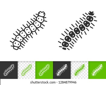 Caterpillar black linear and silhouette icons. Thin line sign of worm. Grub outline pictogram isolated on white, color, transparent background. Larva vector Icon shape. Silkworm simple symbol closeup