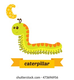 Caterpillar. C letter. Cute children animal alphabet in vector. Funny cartoon animals. Vector illustration