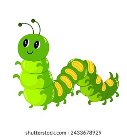 Caterpillar cartoon character. Cute insect. Vector hand draw illustration isolated on white background