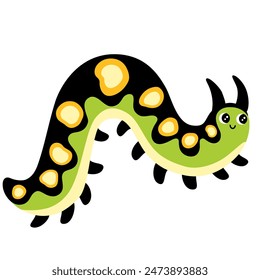 Caterpillar cartoon character. Cute insect. Vector hand draw illustration isolated on white background