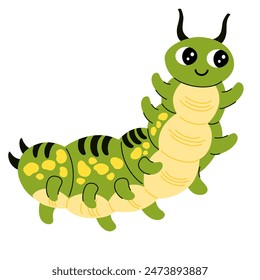 Caterpillar cartoon character. Cute insect. Vector hand draw illustration isolated on white background