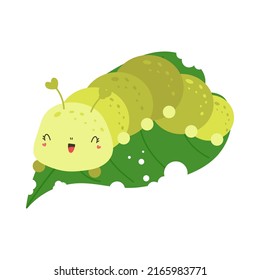 Caterpillar Clipart Character Besign. Baby Clip Art Caterpillar on a Leaf. Vector Illustration of an Animal for Coloring Pages, Prints for Clothes, Stickers, Baby Shower Invitation.  svg