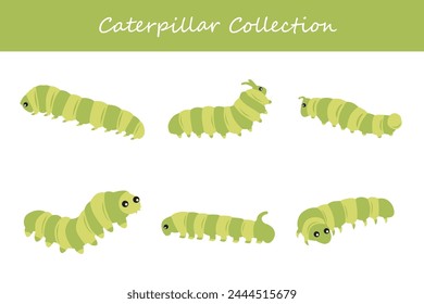 Caterpillar collection. Cute cartoon caterpillar. Vector illustration