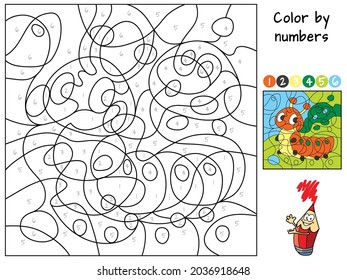 Caterpillar. Color by numbers. Coloring book. Educational puzzle game for children. Cartoon vector illustration