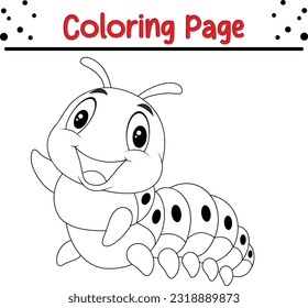 Farbbuchseite der Raupe. Vector Cartoon Cute Insekten Line Art. Bugs Farbbuch.