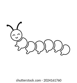 Caterpillar for coloring page. Cute simple caterpillar insect vector illustration isolated on white. Black and white outline image