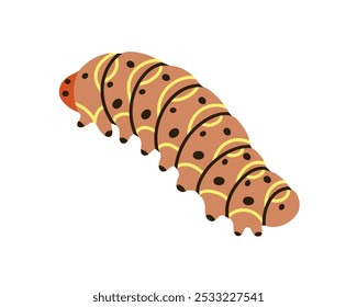 Lagarta rastejando. Larva de borboleta gorda com corpo longo. Centopeia, lepidópteros larvares, insetos espessos se movendo lentamente. Inseto do jardim, animal. Ilustração vetorial gráfica plana isolada no plano de fundo branco