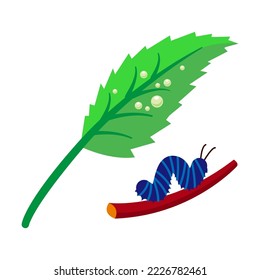 Caterpillar crawling on tree branch. Life cycle of butterfly vector illustration. Stage of insect isolated on white background. Nature, biology concept
