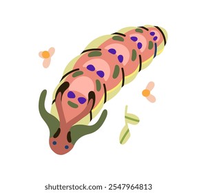 Caterpillar krabbelnd, dick bunt segmentiert Körper. Larve Insekt, Garten Schmetterling Larve in der Natur zwischen Blatt, Blume. Fetter Maulwurm, Tausendfüßler. Flache Vektorgrafik einzeln auf weißem Hintergrund