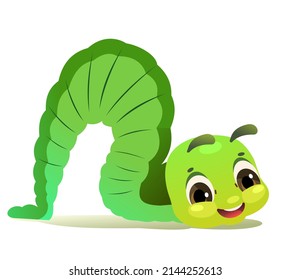 Caterpillar crawling. Wildlife object. Little funny insect. Cute cartoon style. isolated on white background. Vector.