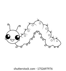 Caterpillar, cute vector illustration in black&white outline drawing