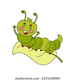 Caterpillar Doodle Vector color illustration Isolated on white background