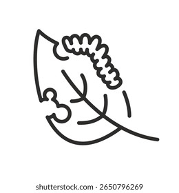 Lagarta comendo ícone de folha. Ilustração de vetor linear. Conceito de praga. Símbolos simples. Verme no jardim. O inseto come folhas.