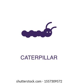 Caterpillar element in flat simple style on white background. Caterpillar icon, with text name concept template