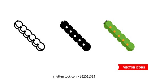 Caterpillar icon of 3 types: color, black and white, outline. Isolated vector sign symbol.