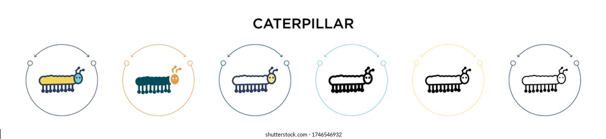 Caterpillar icon in filled, thin line, outline and stroke style. Vector illustration of two colored and black caterpillar vector icons designs can be used for mobile, ui, web