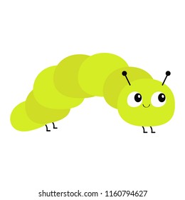 Caterpillar insect icon. Baby collection. Crawling catapillar bug. Cute cartoon funny character. Smiling face. Flat design. Colorful bright green color. White background. Isolated. Vector illustration