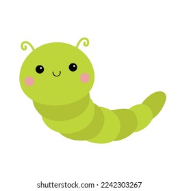 Caterpillar insect icon. Cute kawaii cartoon funny character. Crawling catapillar bug. Baby collection. Smiling face. Flat design. Green color. White background. Isolated. Vector illustration