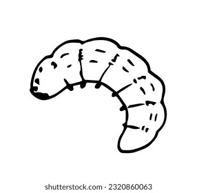 Caterpillar isolated on white background. Insect, butterfly pupa, larva. Simple black outline vector drawing. Sketch in ink. Nature and animals.