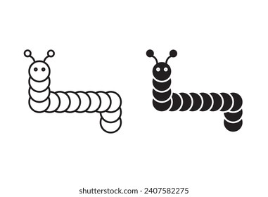 Caterpillar larvae linear art icon set. leaf plant silk worm vector mark for web
